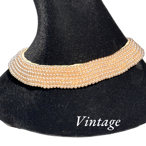 Vintage White Pearl and Grey Beaded Bib Collar (15") - Picture 5 of 12